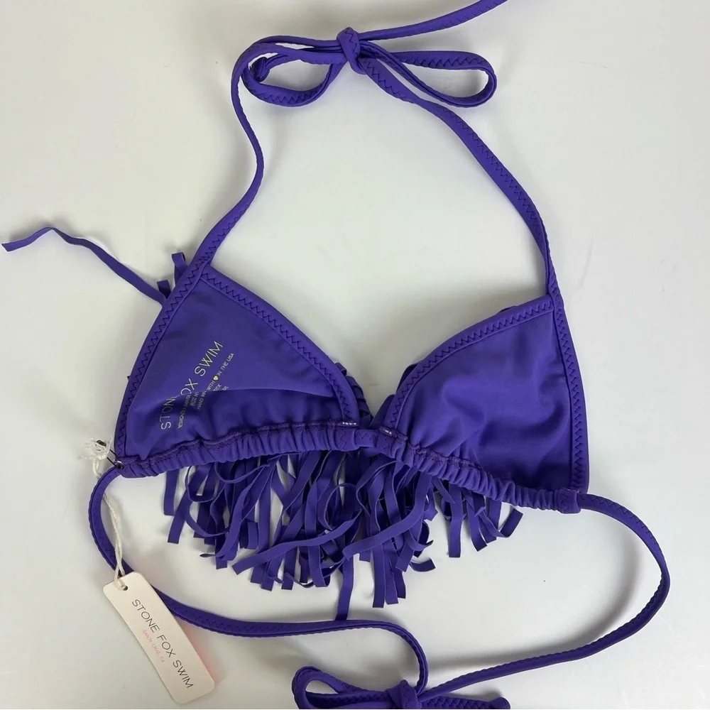 Stone Fox Swim | Harlow Fringe Triangle Bikini Top Purple | S